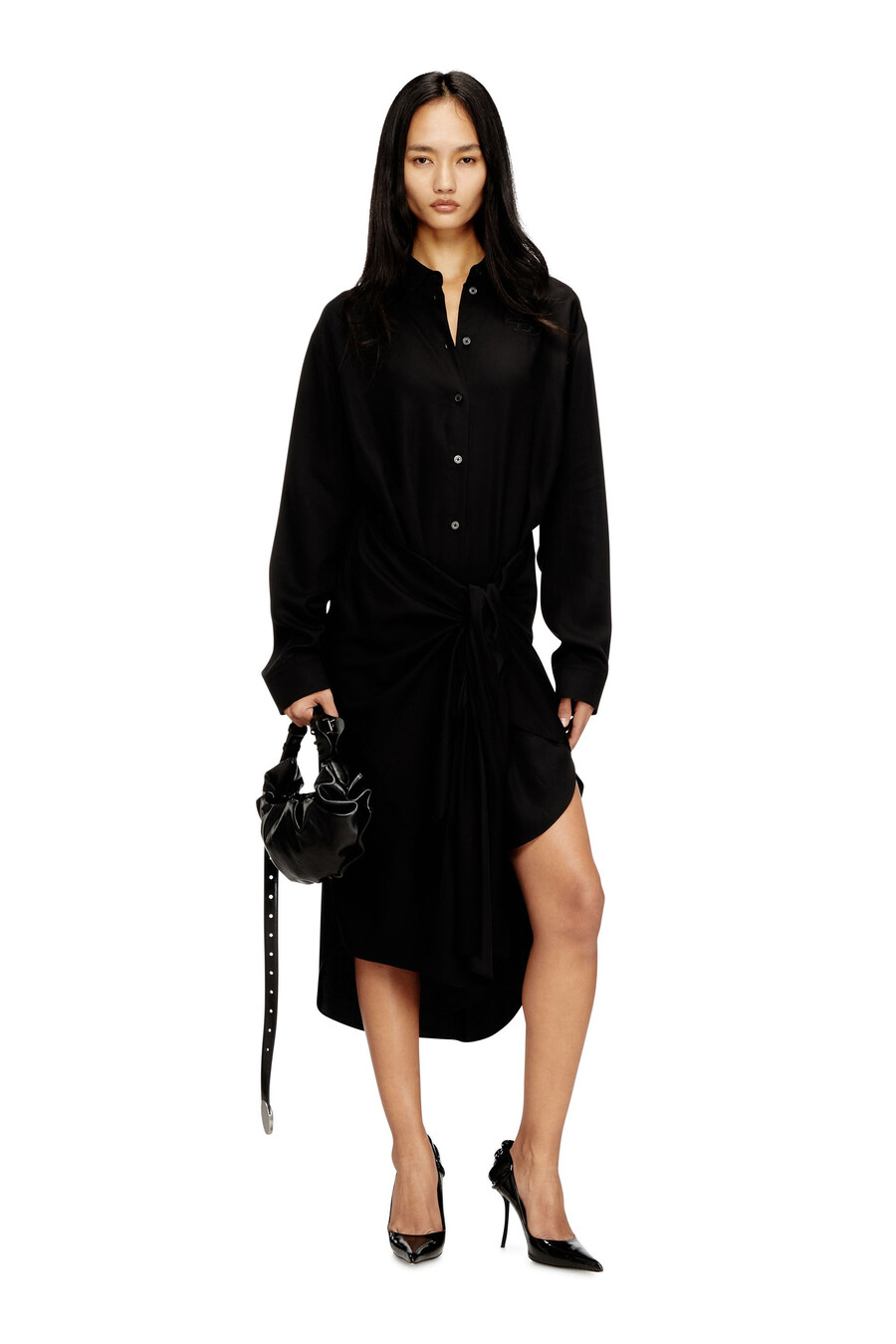abito midi da donna con dettaglio intrecciato nero diesel