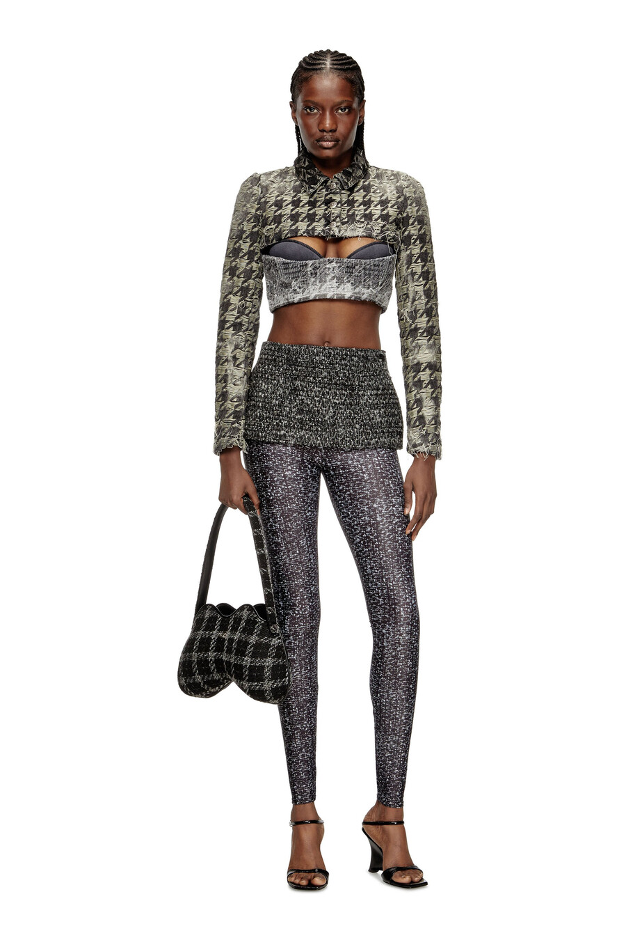 gonna bouclé da donna con leggings nero diesel