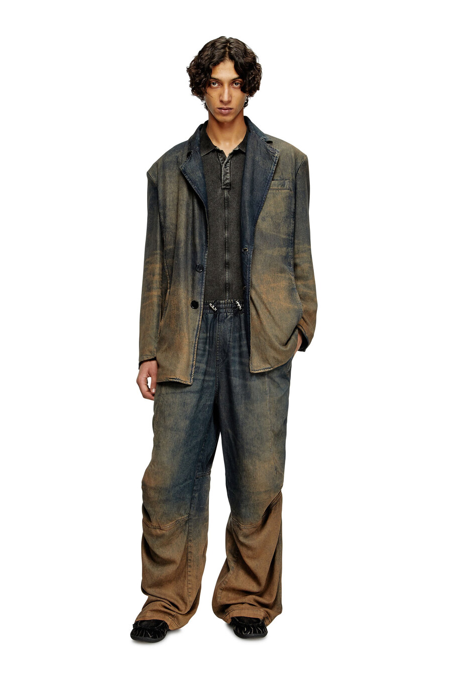 blazer da donna in denim sfumato fluido blu diesel