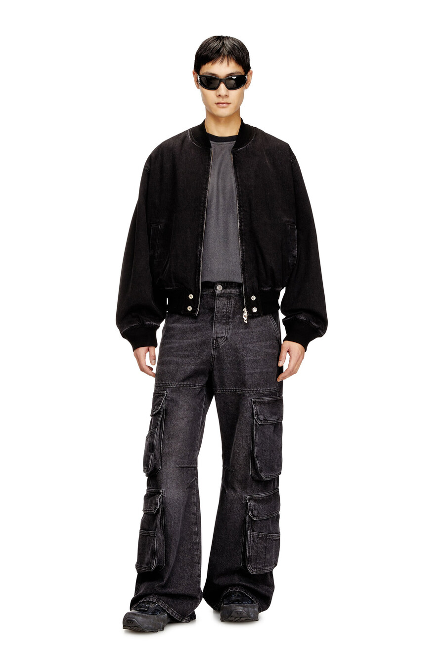 giubbotto bomber da donna in denim nero diesel
