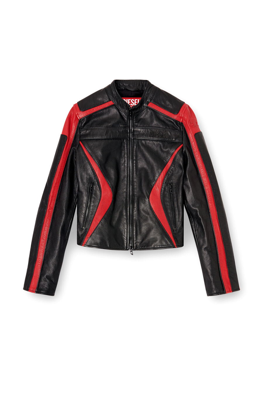 giacca biker da donna in pelle color block multicolore diesel