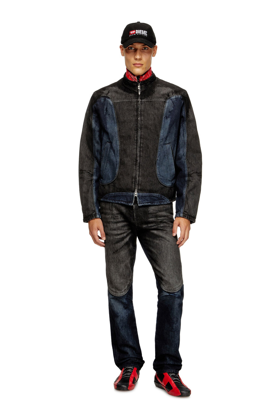 giacca da uomo in stile biker in denim bicolore multicolore diesel