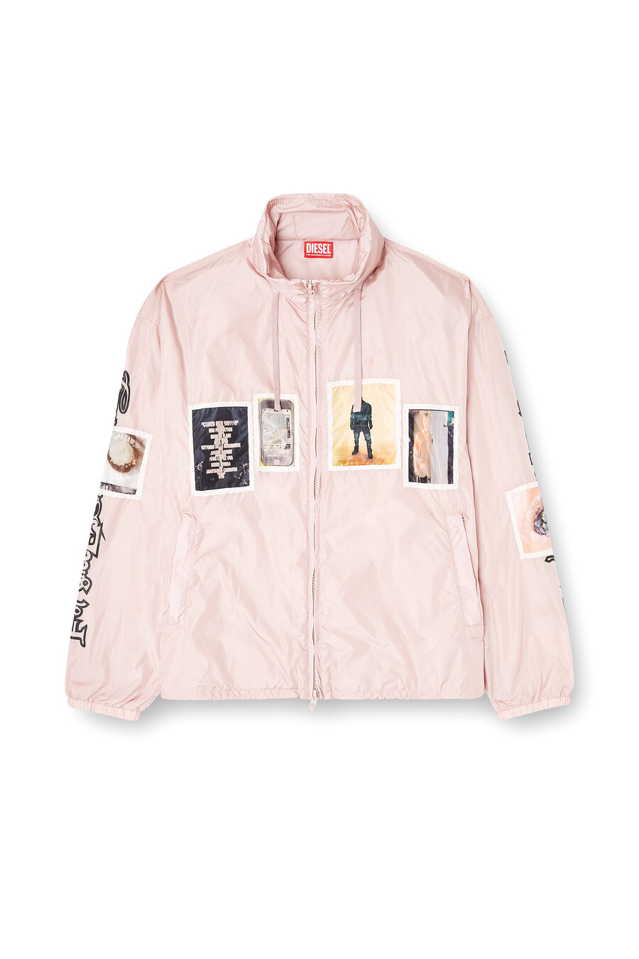 giacca a vento da uomo con toppe grafiche rosa diesel