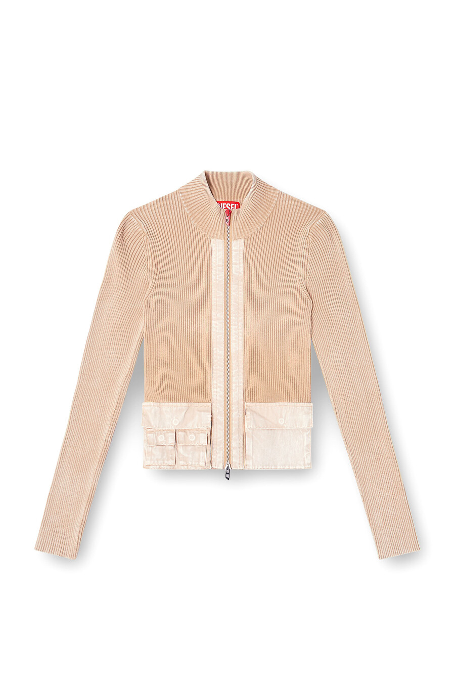 cardigan da donna con cerniera e tasche cargo in denim beige diesel