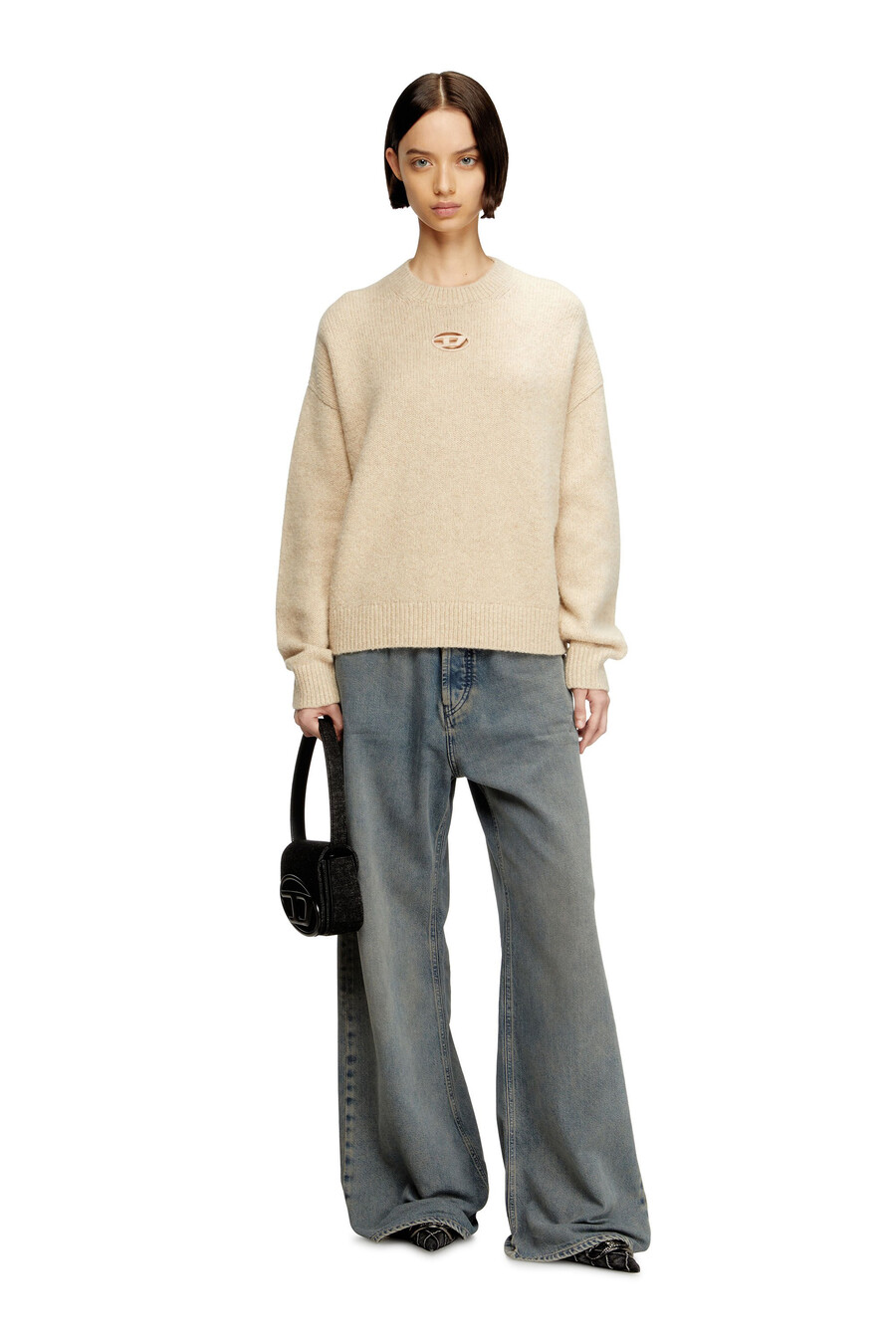 maglione da donna in misto lana e alpaca beige diesel