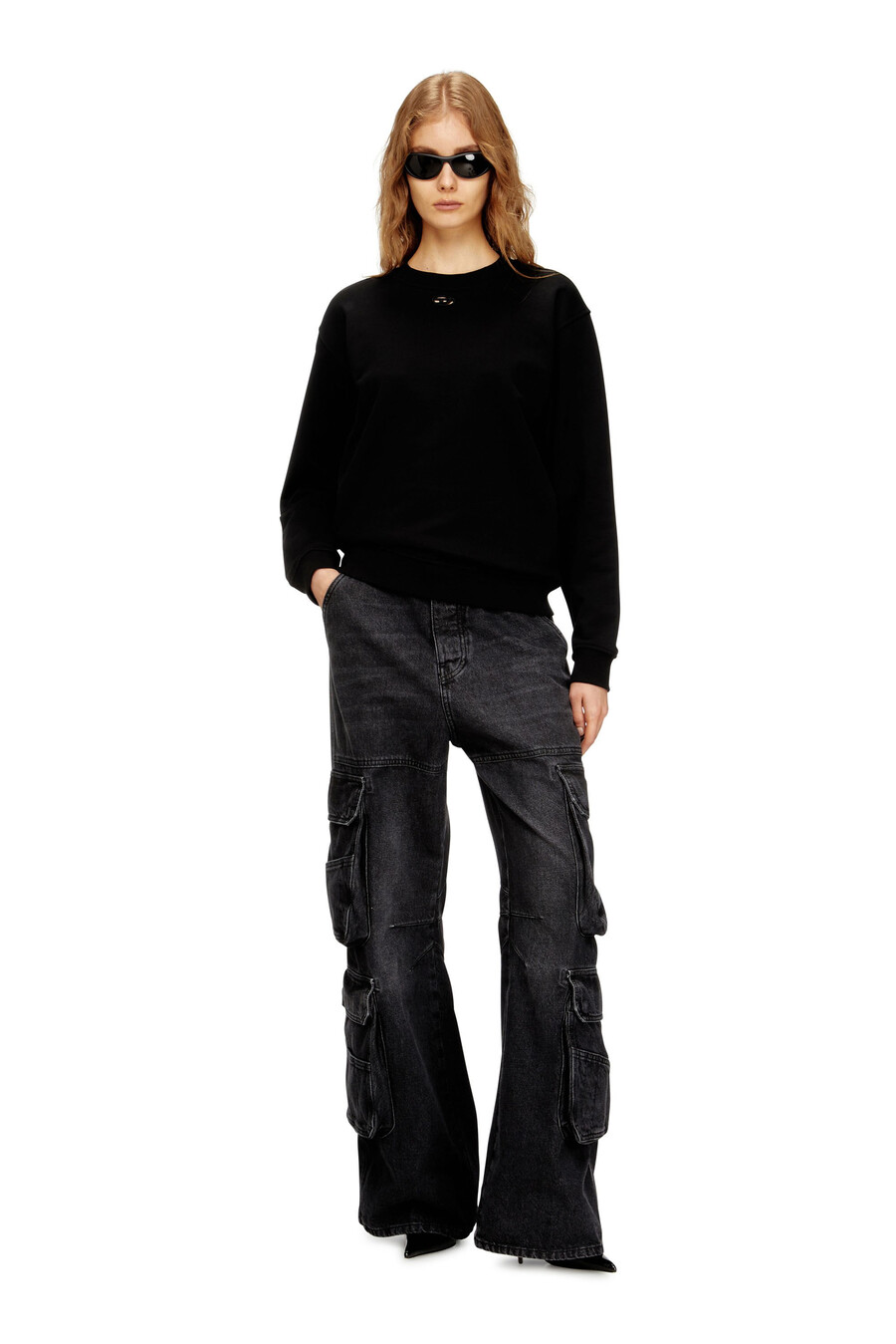 felpa da donna in cotone con ricamo oval d nero diesel