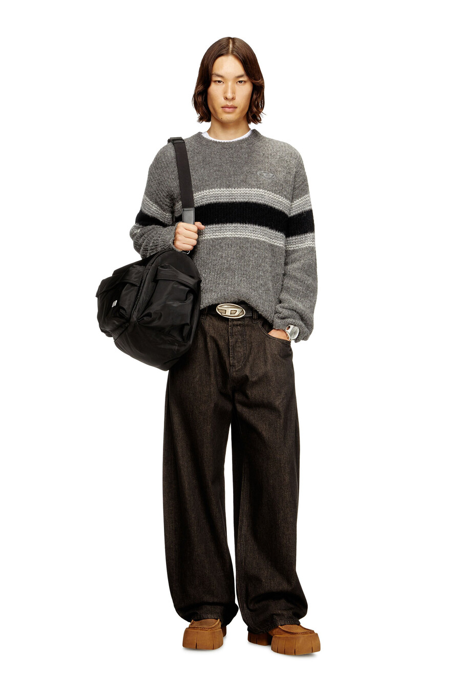 maglione a righe da uomo in misto alpaca multicolore diesel