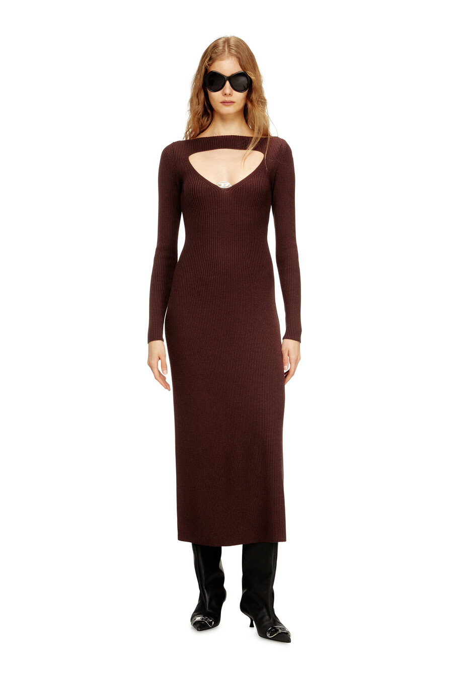 abito midi in lana con intarsio da donna rosso diesel