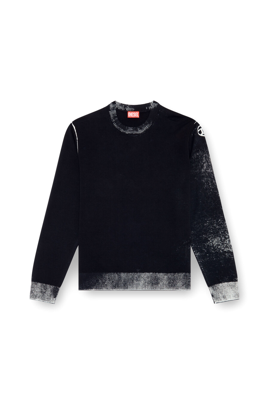 maglione da uomo in cotone con stampa inversa nero diesel