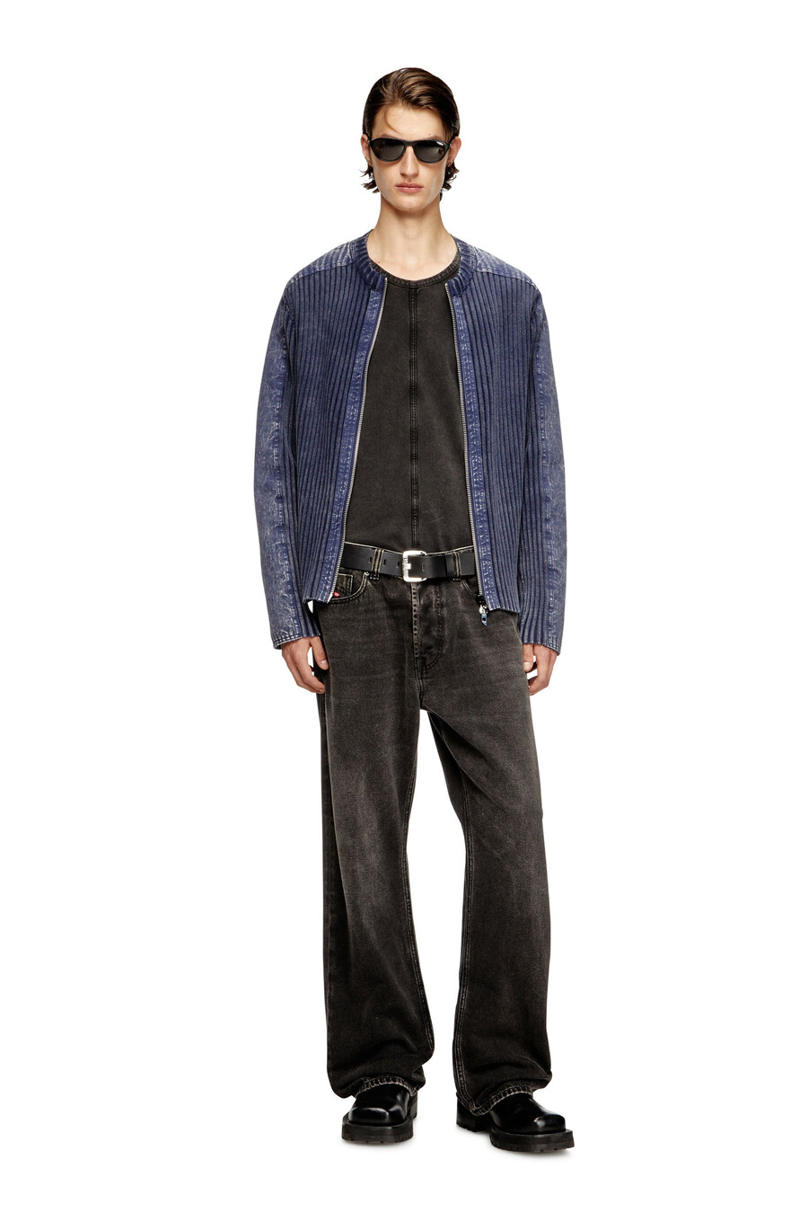 cardigan con zip e pannelli a contrasto da uomo blu diesel