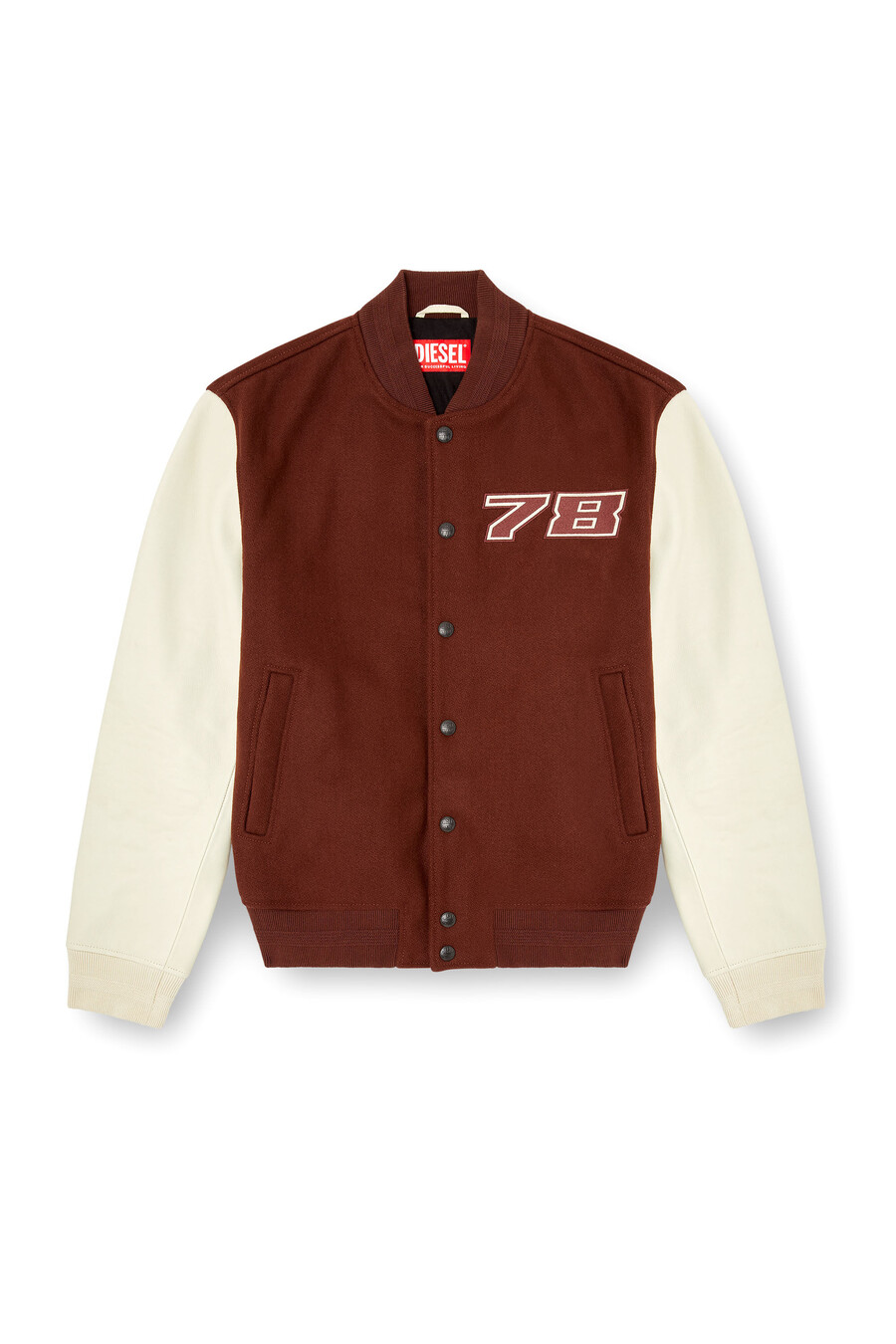 giubbotto bomber imbottito da uomo in lana e pelle marrone diesel