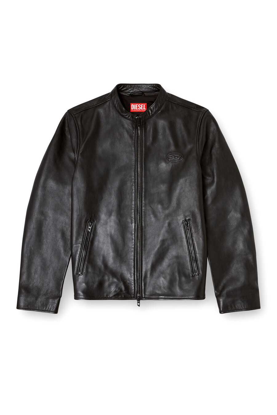 giacca biker da uomo in pelle cerata nero diesel