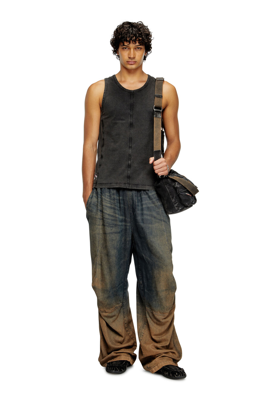 canotta da uomo in jersey effetto denim nero diesel