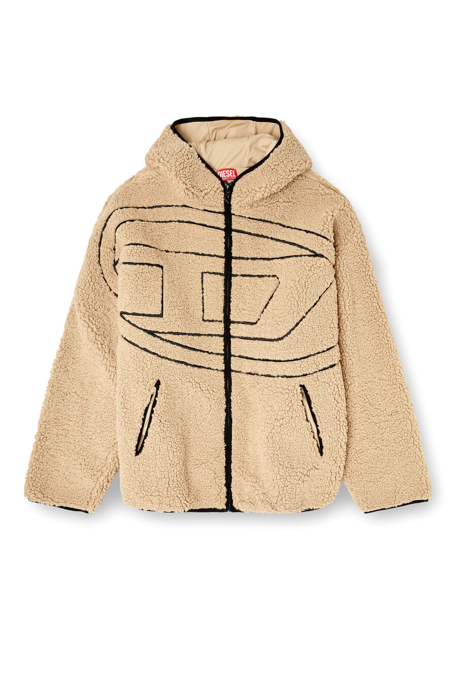 felpa con cappuccio teddy da uomo beige diesel