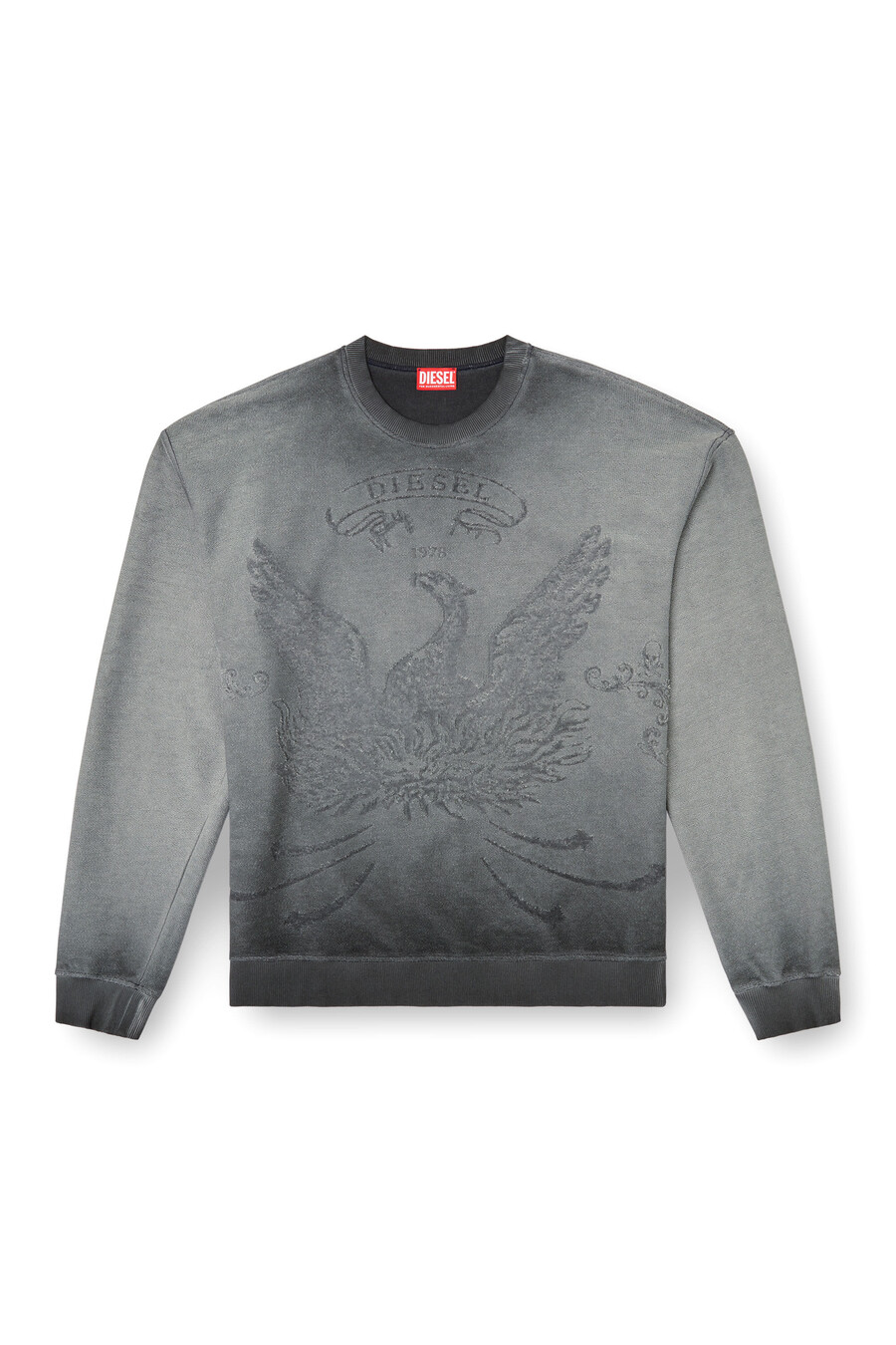 felpa da uomo sbiadita con logo phoenix devoré grigio diesel