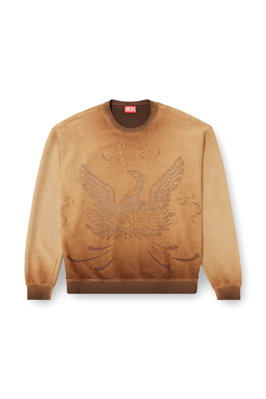 felpa da uomo sbiadita con logo phoenix devoré marrone diesel