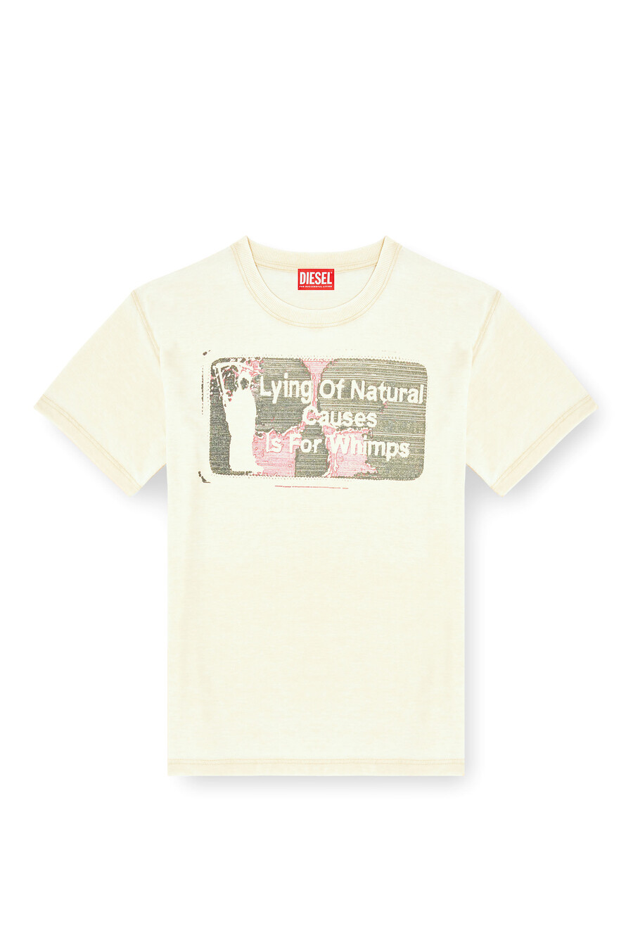 t-shirt da uomo con slogan e lavaggio burnout beige diesel