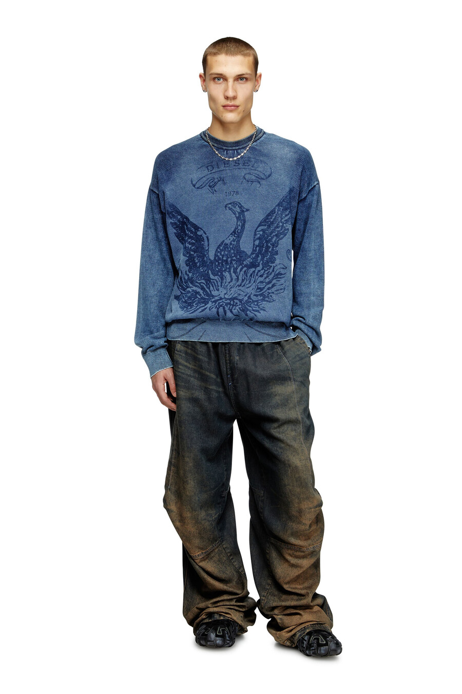 maglione da uomo indigo con logo phoenix blu diesel