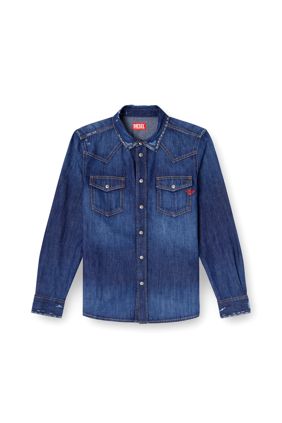 camicia in denim da uomo con tasche applicate blu diesel