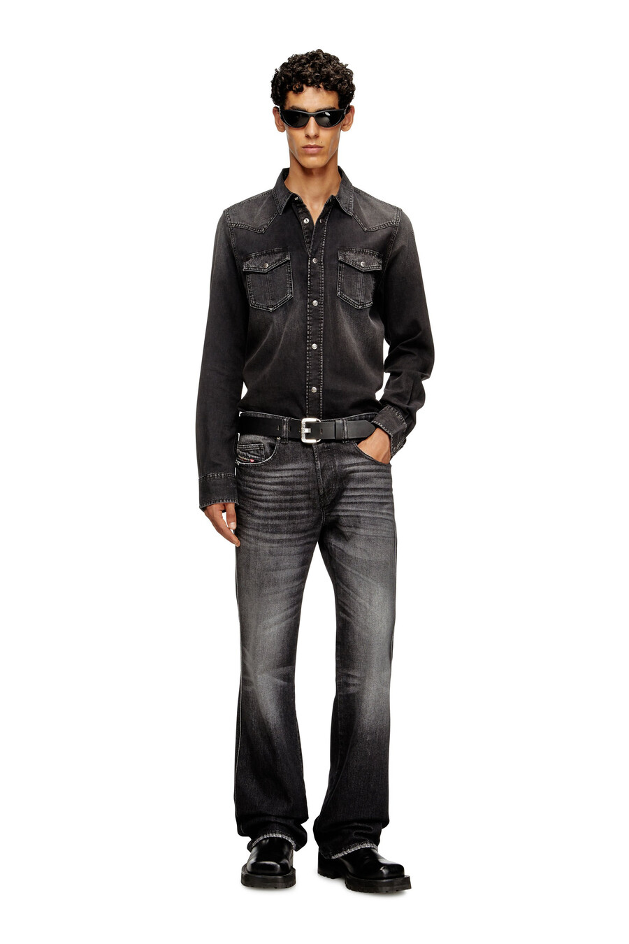 camicia in denim da uomo nero diesel