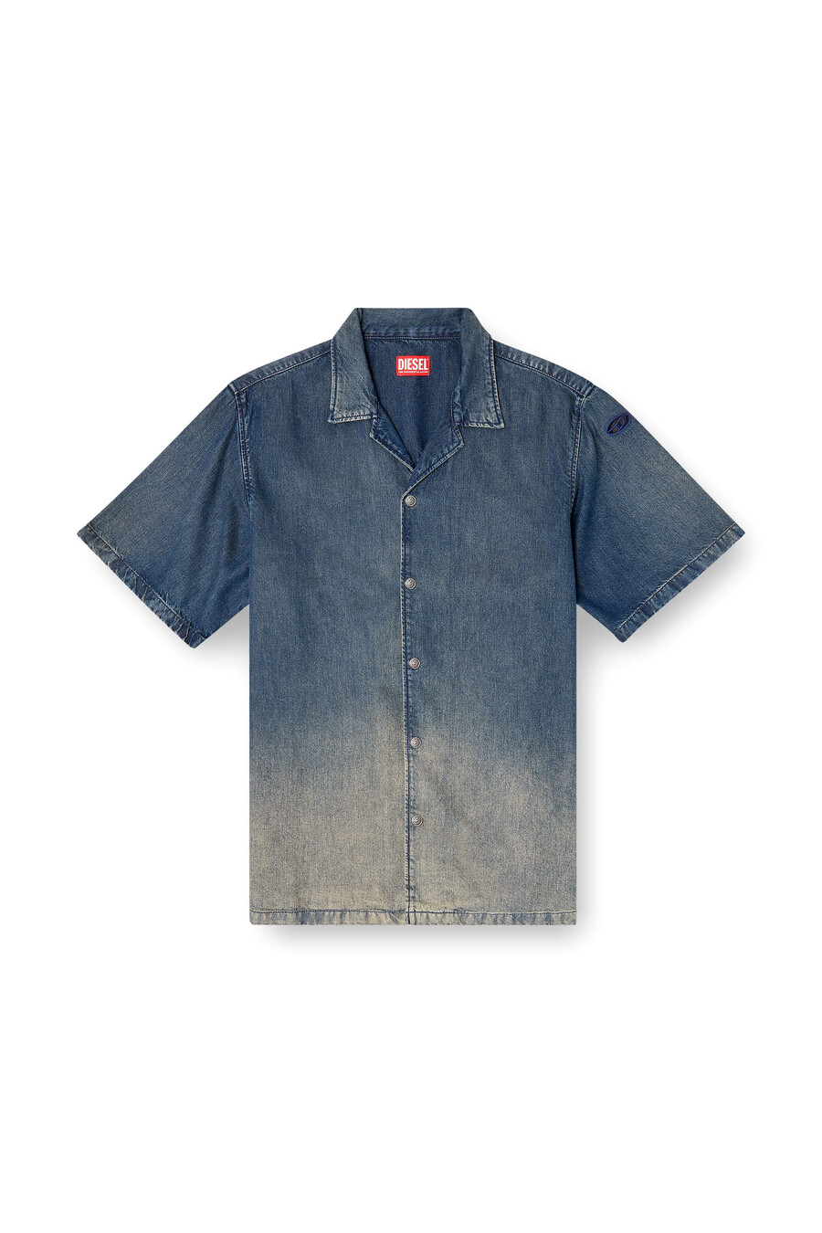 camicia da bowling da uomo in denim fluido sfumato blu diesel