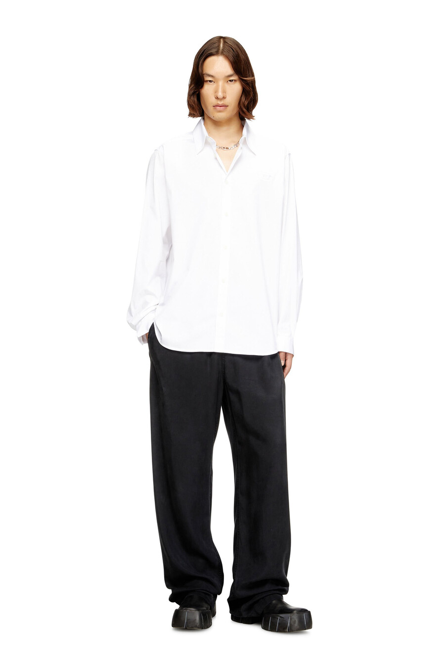 camicia da uomo in popeline elasticizzato con ricamo bianco diesel