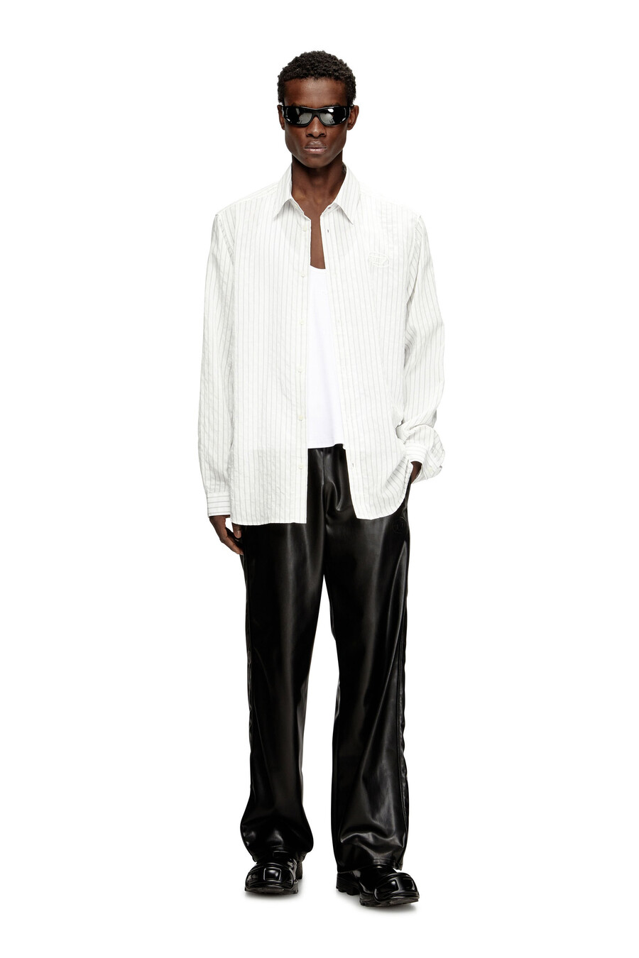 camicia da uomo in misto lana con ricamo oval d multicolore diesel