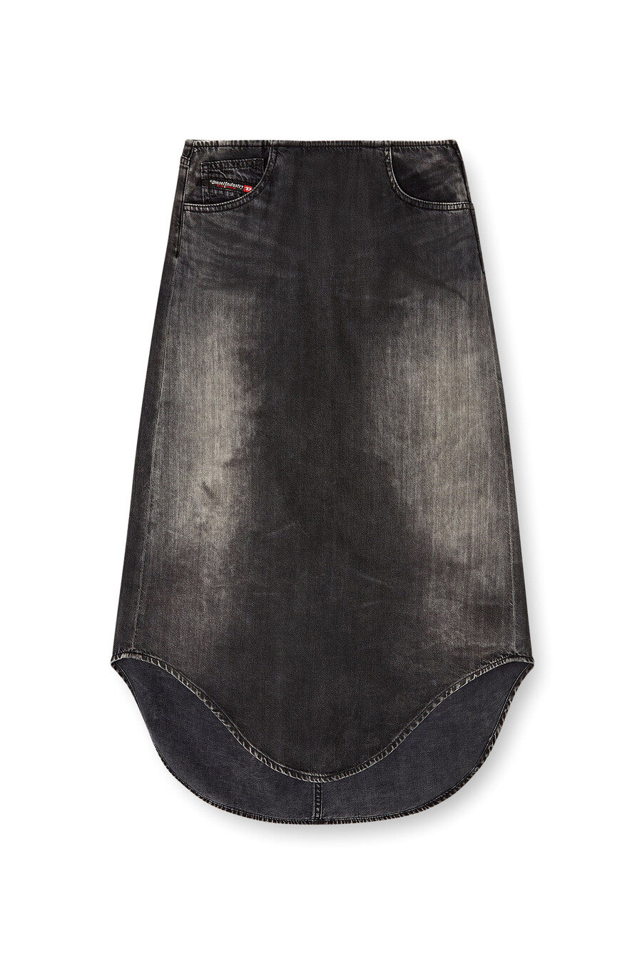 gonna midi in denim da donna con effetto ombra nero diesel