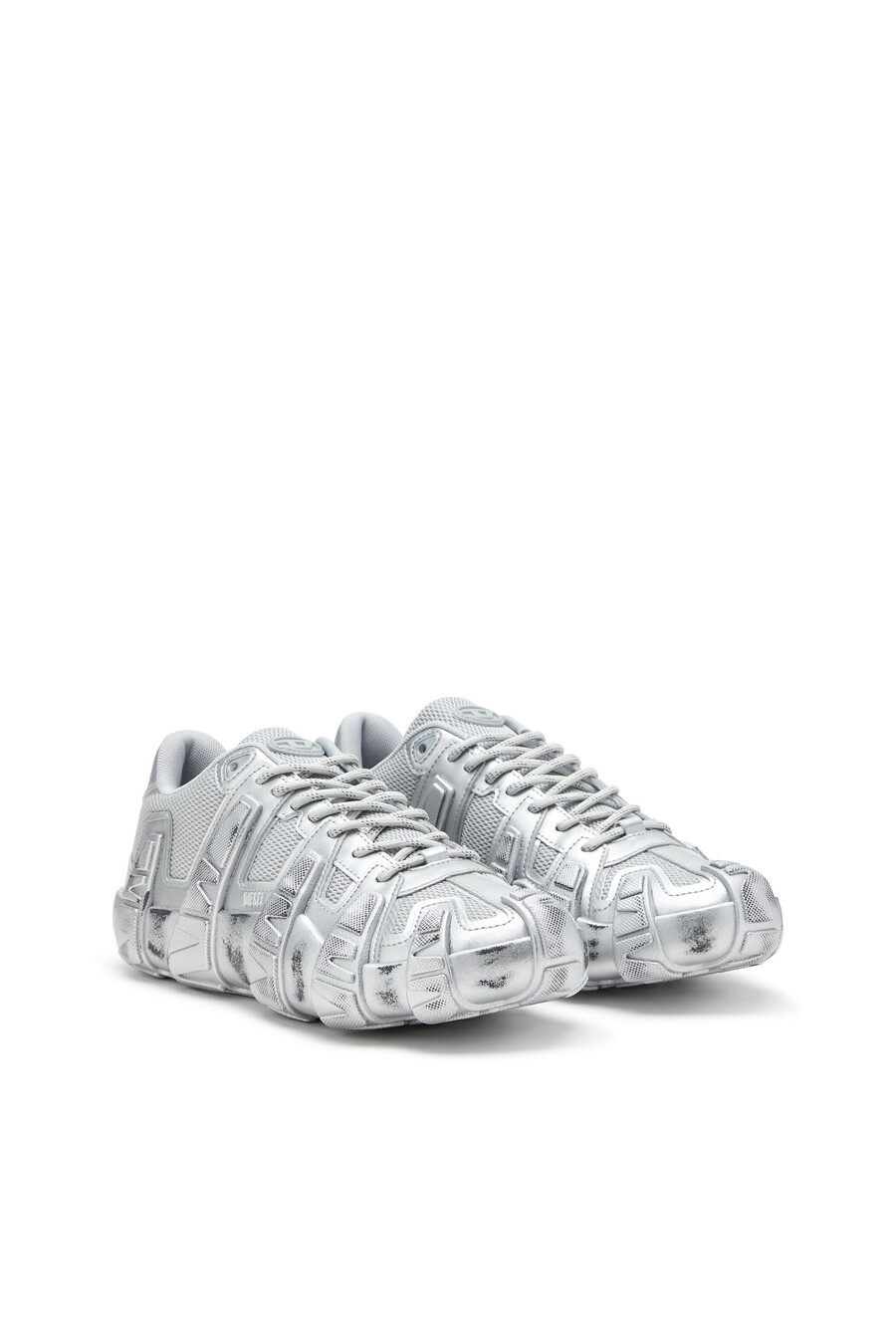 sneakers da uomo sd-griffe-metallic in mesh e pu argento diesel