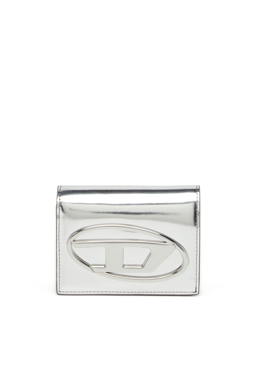 portafoglio bi-fold da donna in pelle specchiata argento diesel